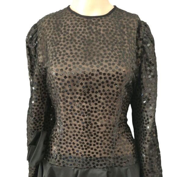 Vtg 60s Sequin Satin Cocktail Dress Sz 10 M Avant Garde Black Gilberts Tally MCM - Picture 2 of 15